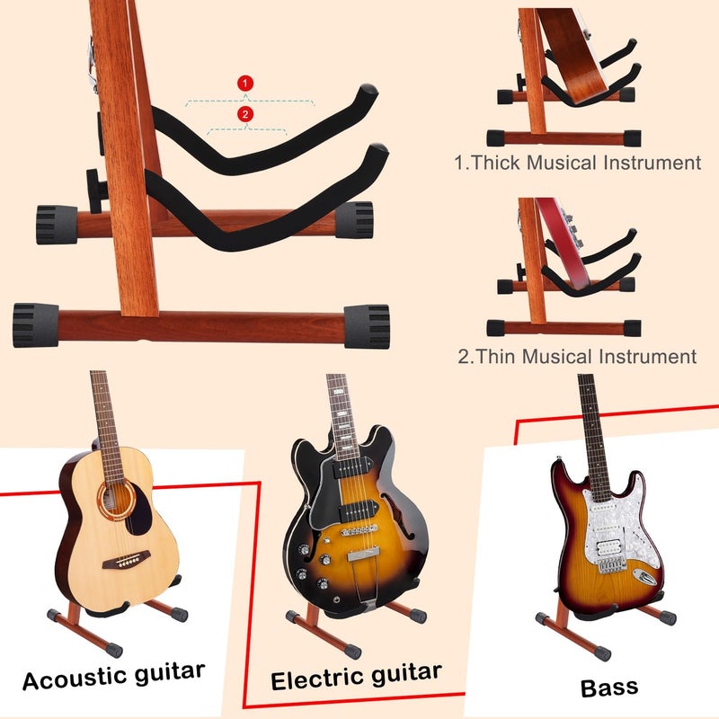 DOMMI Mahogany Wood Electric Guitar Stand With Non-Slip Rubber and Soft Foam Arms - Portable Folding A-Frame for Acoustic Guitars, Easy Assembly, Floor Display for Travel - Image 5